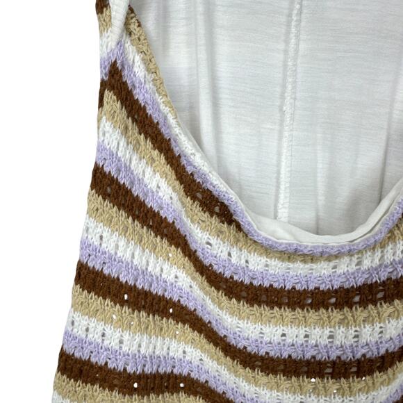 ASOS Crochet Maxi Dress Striped Size 4 White Brown Purple 70s Retro Cut Out - Picture 7 of 9